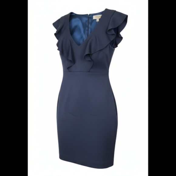 EUC Jenny Yoo Collection Size 4 Navy Ruffle Silk Blend Quiet Luxury Dress! - Picture 5 of 16